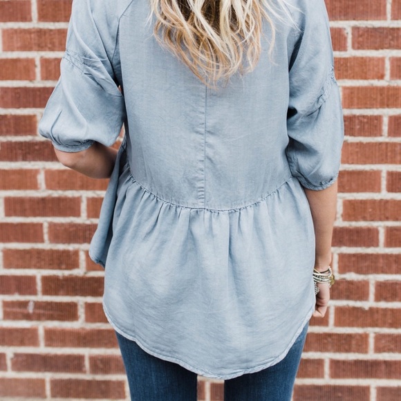 French Denim Peplum Top - Picture 2 of 4